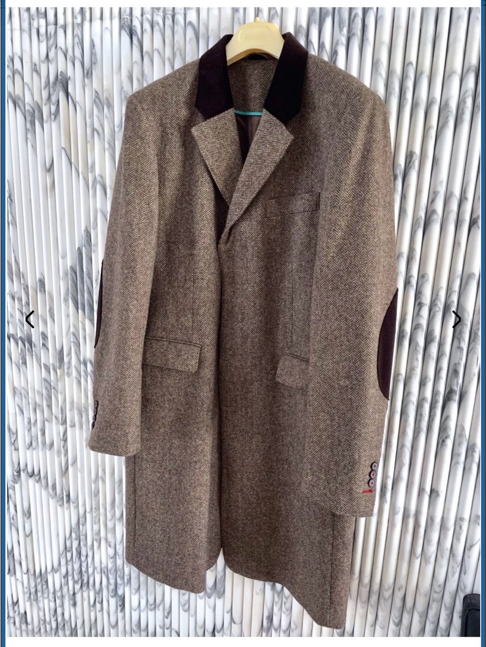 Thomas Pink velvet collar herringbone tweet chesterfield coat
